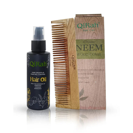 QiRah Hair Growth Oil (50ml) + Neem Wood Comb